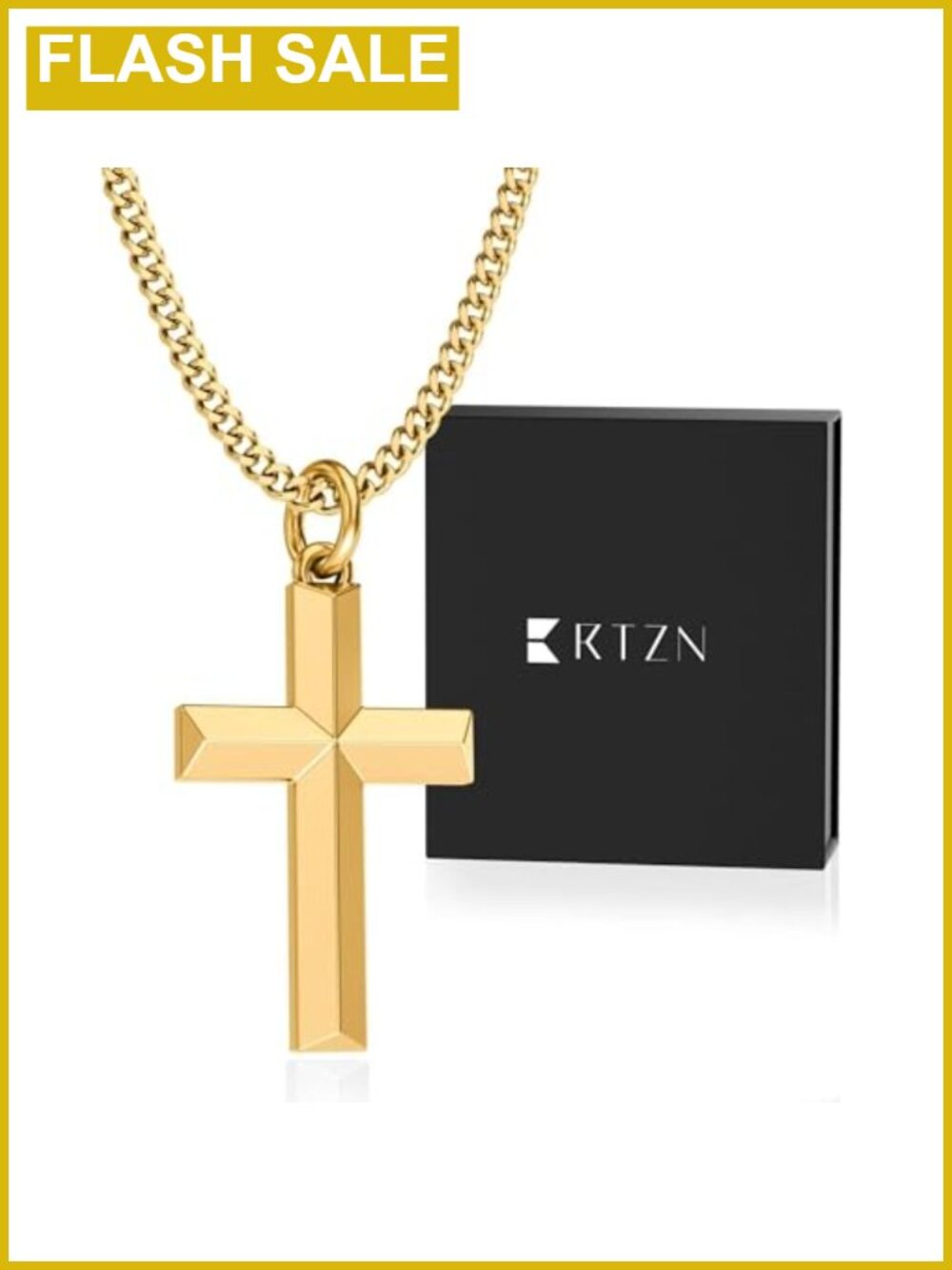 18K Gold Plated Cross Pendant Necklace 2mm Curb Chain Men's Jewelry Gift